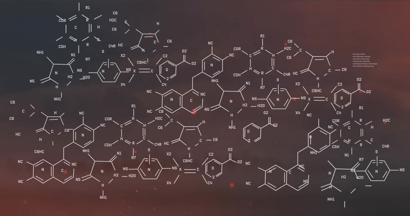 Animation of scientific data processing over red background