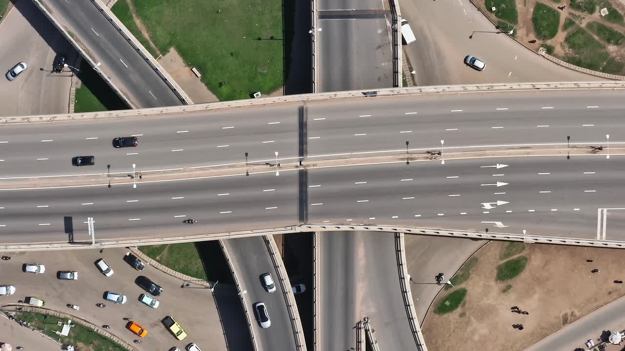 Traffic flow over a busy intersection in Accra, Ghana during the day