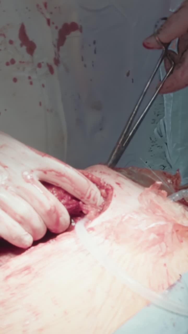 el cirujano inserta el tubo torácico cortando la piel. el equipo quirúrgico prepara la cavidad para drenar el líquido y eliminar el aire antes de cerrar la incisión en la sala de operaciones