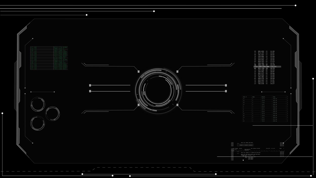 Black futuristic hud interface background grey tech frame circular center scanner data panels
