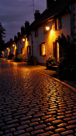 cobblestone street at dusk