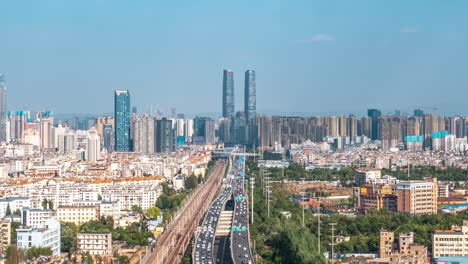 investments in real estate, time-lapse showing building modern fresh city summer and white clouds empty mirror