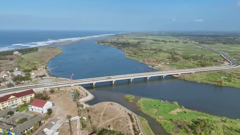 aerial view of the opak river near depok beach in bantul, yogyakarta