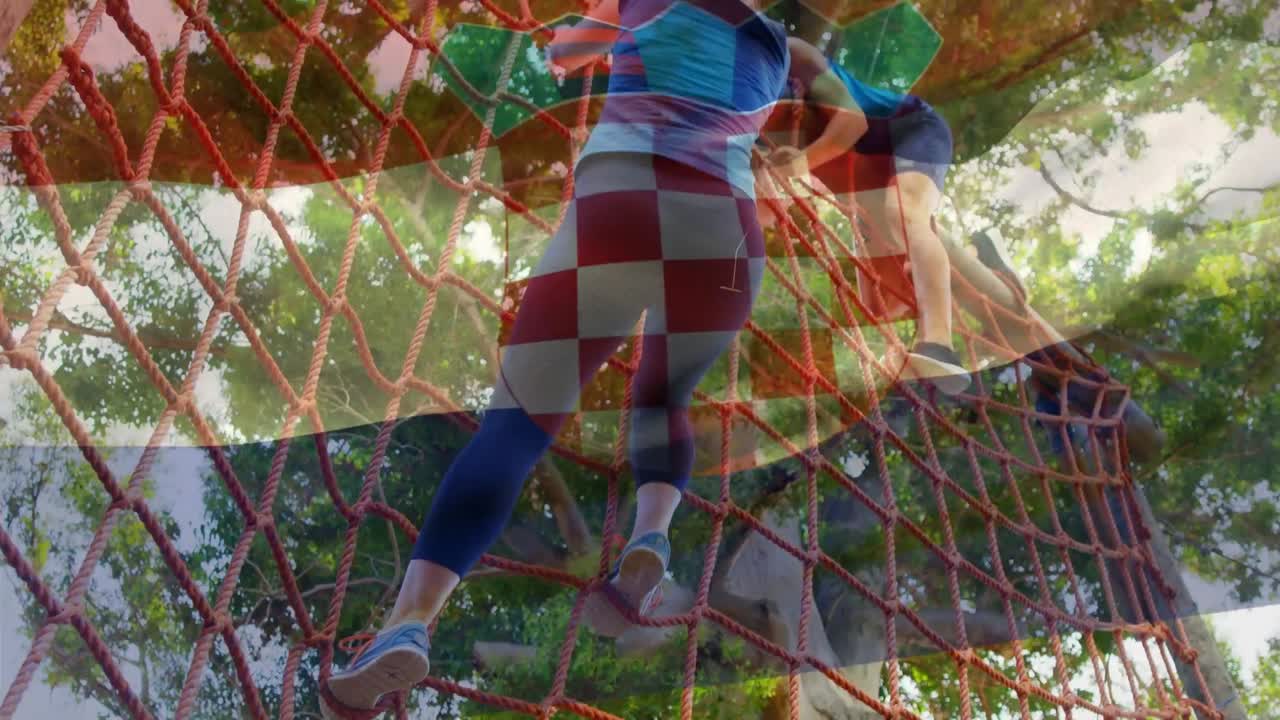 장애물 경주 훈련 중 다양한 여성과 남성에 대한 크로아티아  ⁇ 발의 애니메이션