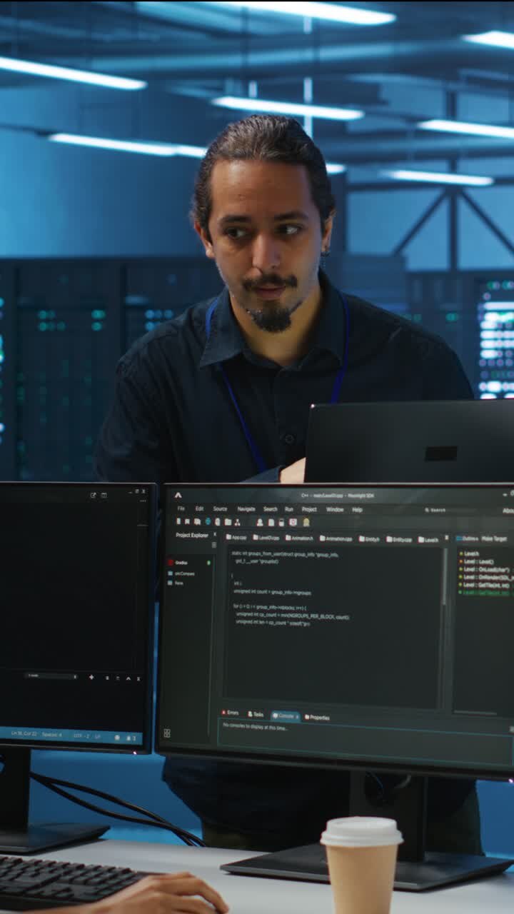 Due professionisti IT che collaborano al codice in un data center