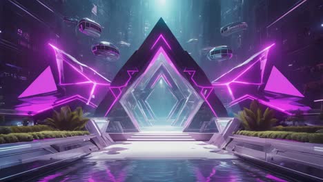 neon gateway in a futuristic cyberpunk city