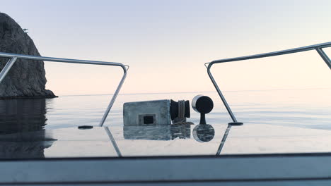 boat deck view at sunrise/sunset over calm water