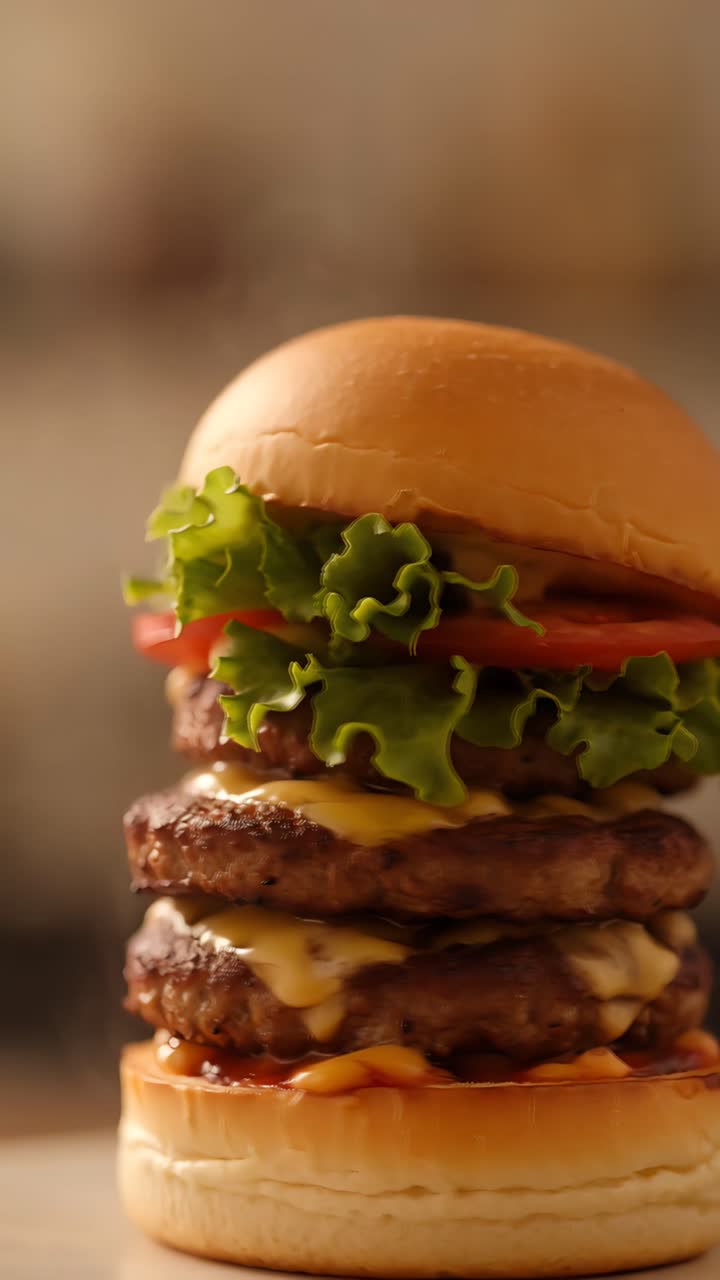 Hamburger Succoso Primo Piano Sfondo Bokeh 4K