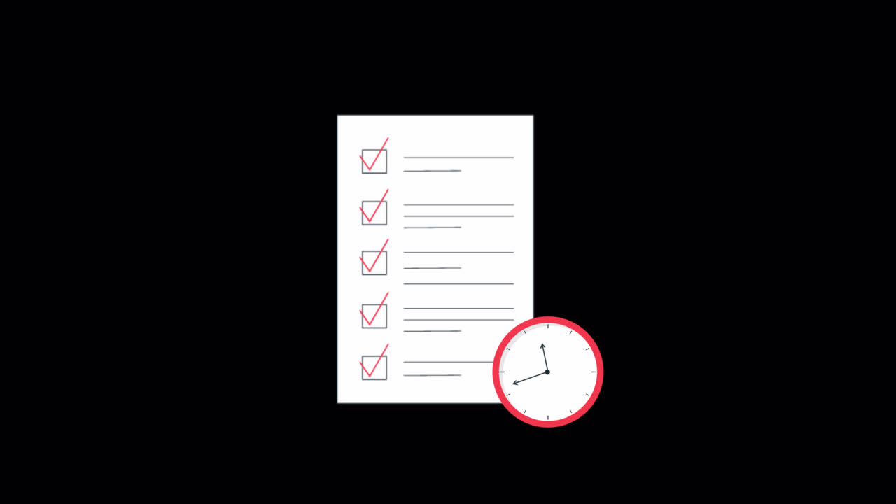Animated Checklist with Clock Showing Time Passing