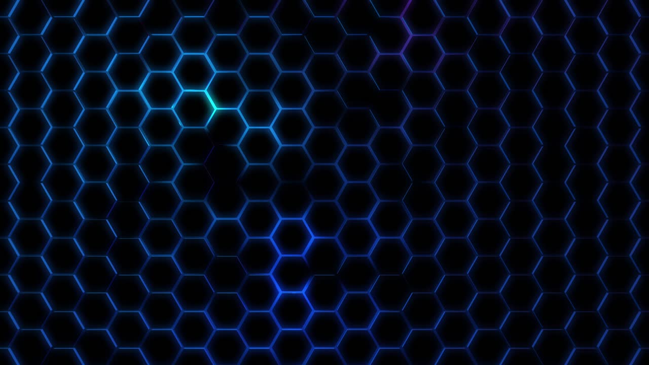Dynamic graphic hexagonal background move with neon effects digital art abstract environment close-up view