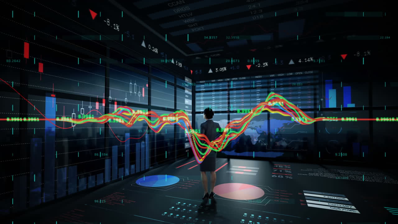 Financial data processing against businesswoman in office