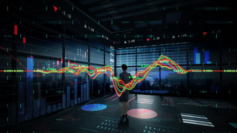 financial data processing against businesswoman in office