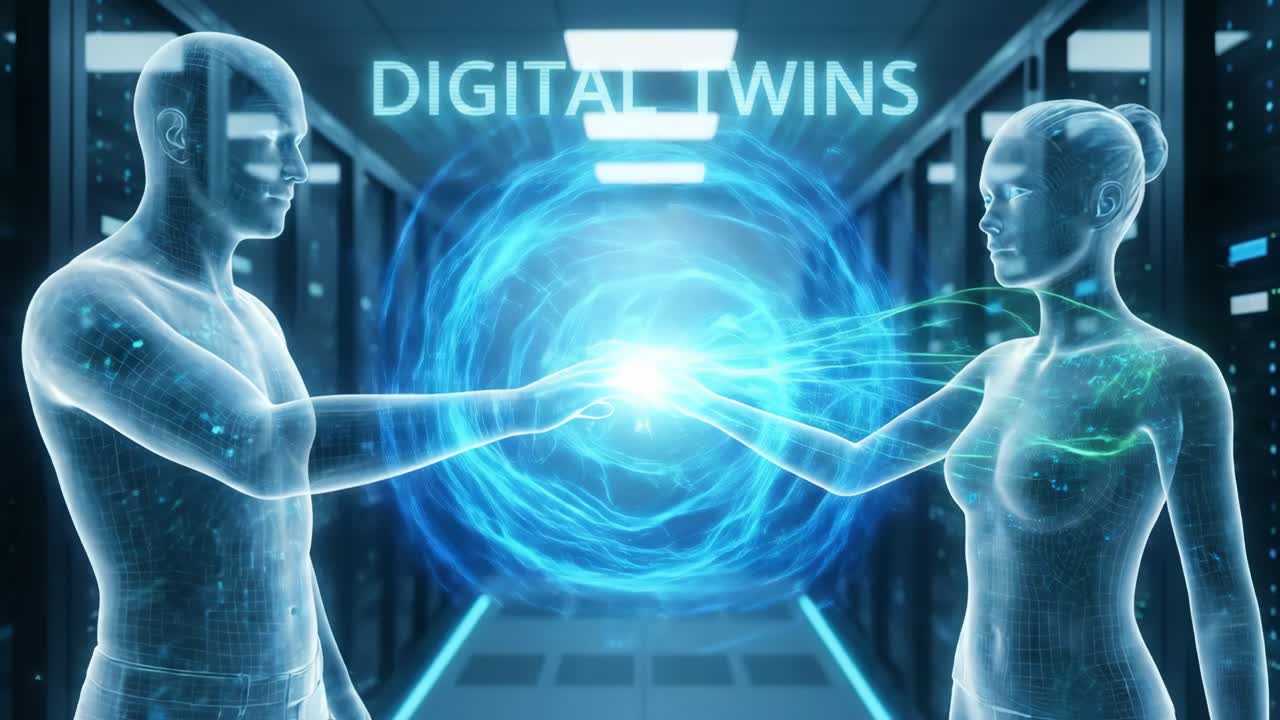 Digital Twins Connecting in a Futuristic Server Room