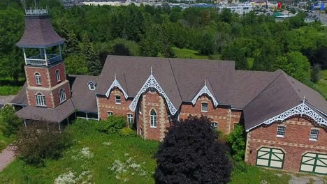 Beautiful-Exterior-Architecture-of-Whitby-Cullen-Central-Park-and-Gardens-Bell-Tower-Building,-Now-Demolished-in-Canada