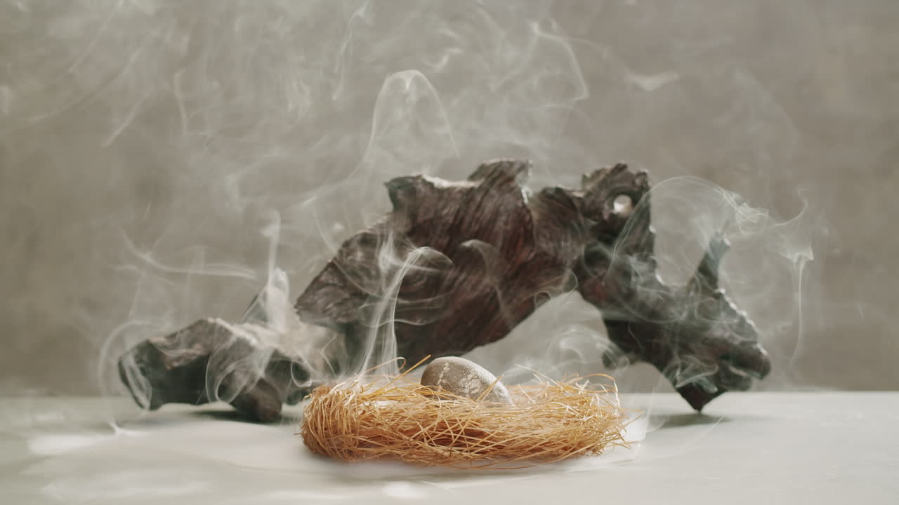 Person holding Palo Santo wood stick in hand, aromatic Palo Santo burning on black background, smoke spreading around, slow motion video clip, high quality 4k close up footage. High quality 4k footage