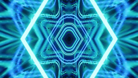 animación en bucle sin costuras de 4k. vuela a través de un túnel simétrico de espejo con patrón de neón, patrón de brillo de ciencia ficción. luz de neón de reflexión brillante. fondo brillante simple, estructura de ciencia ficción