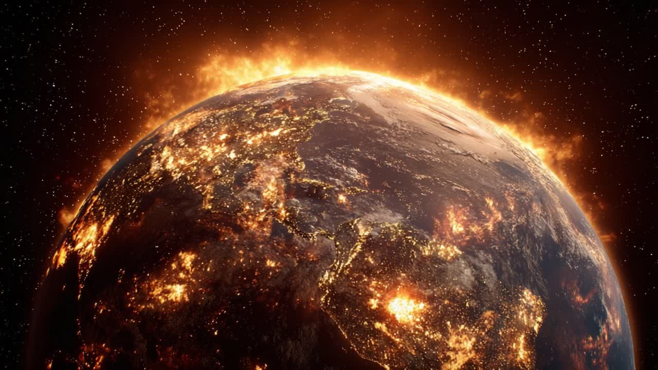 Stunning Visualization of Earth Surrounded by Fiery Atmosphere and Cosmic Allure, Highlighting the Beauty and Fragility of Our Planet in the Vast Universe
