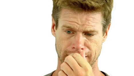 man crying on white background