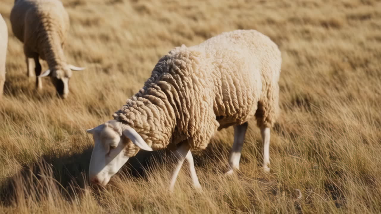 Sheep Grazing in a Golden Wheat Field