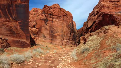 forwarding shot of a colorful rocky landscape on a sunny day