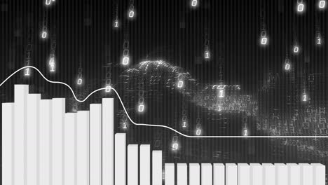 animación del procesamiento de datos financieros y codificación binaria sobre fondo negro