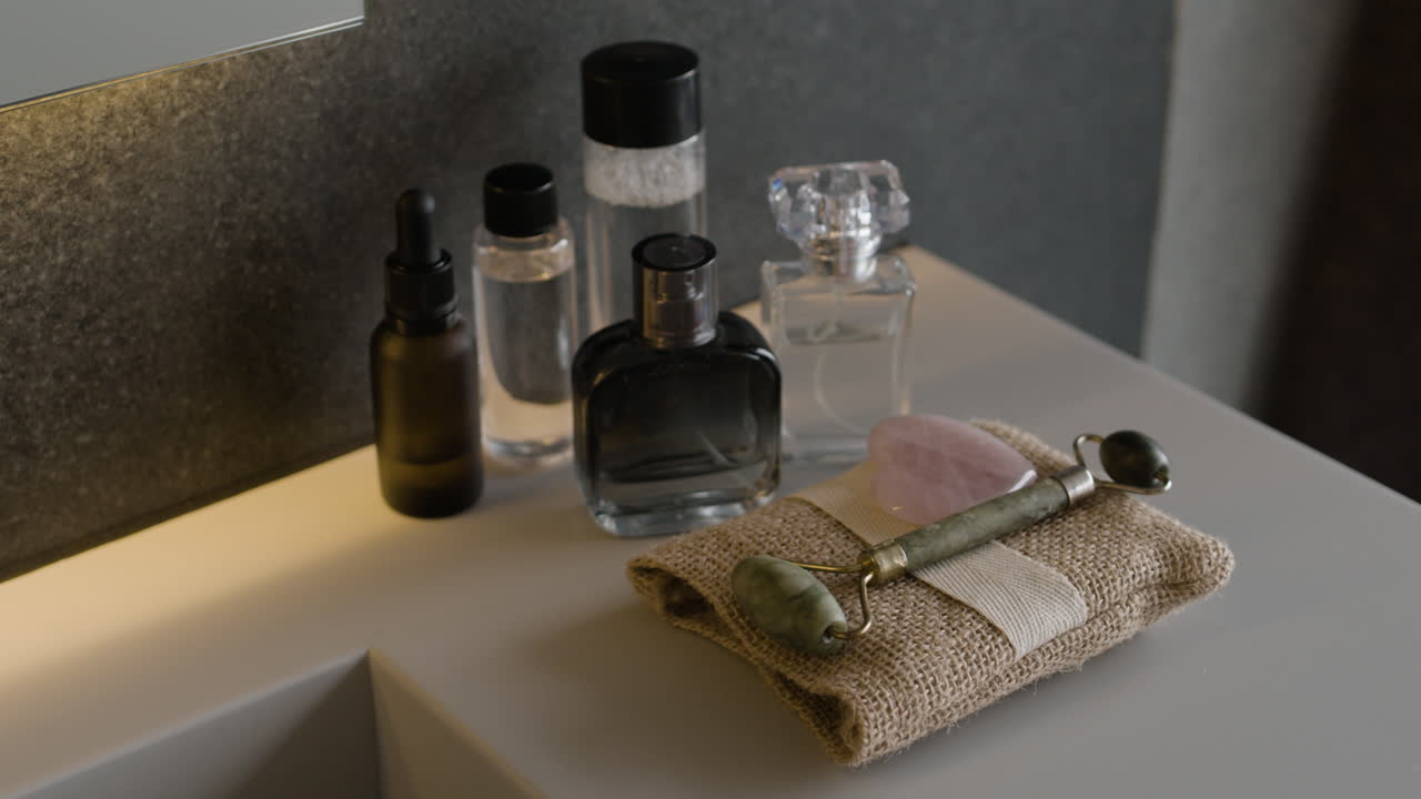 Bathroom Vanity with Skincare and Beauty Products