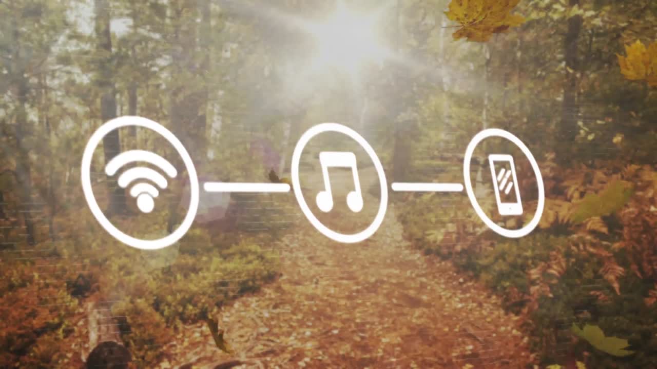 숲 위에 떠다니는 디지털 아이콘의 애니메이션