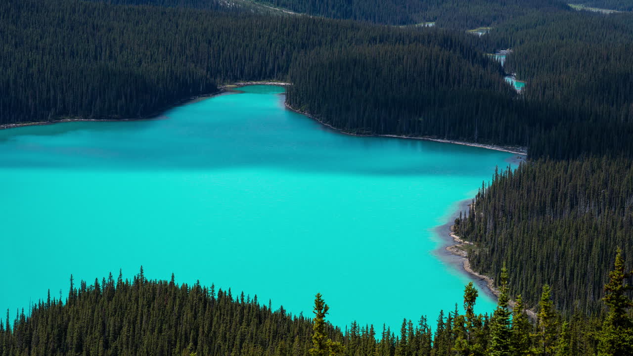 Peyto Lake, Banff National Park Canada. Time Lapse of Clouds Shadows Over Aqua Blue Water Surface