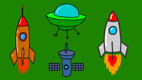 animation of doodle style space rocket