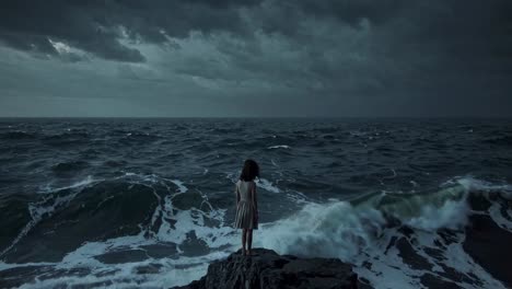 girl on the shore during a storm