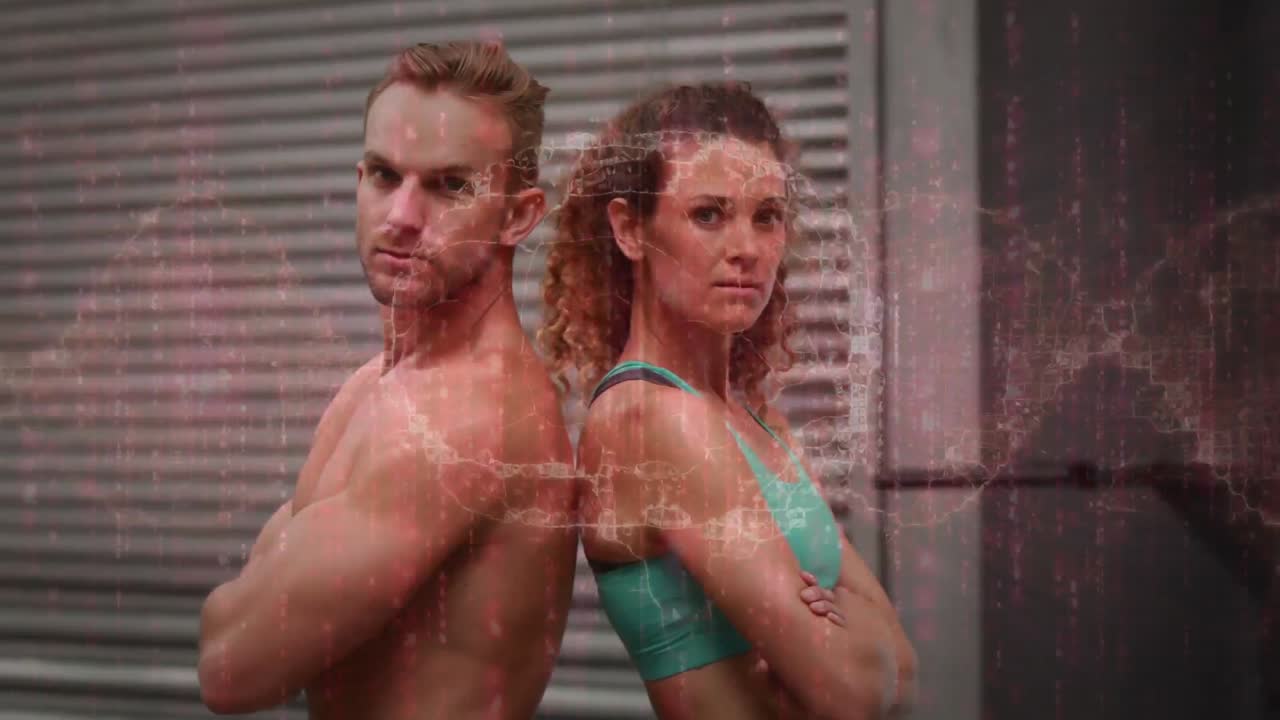 animación de la interfaz digital con el cerebro y el procesamiento de datos sobre atletas masculinos y femeninos