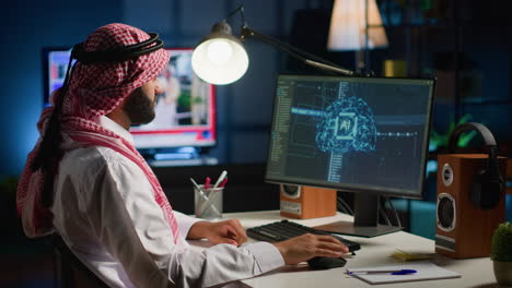 man in office writing complex code