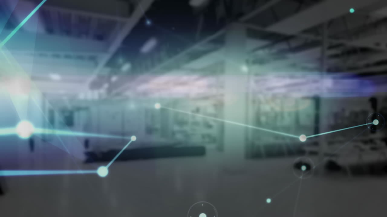 animación del procesamiento de datos y elementos azules en movimiento