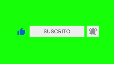 mouse clicking a like button, subscribe button and bell notification with chroma key green background spanish