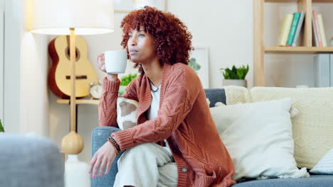 thinking, calm woman enjoying and drinking coffee