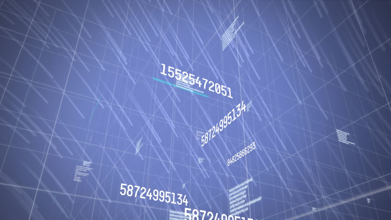 Animation of data processing and grid on blue background