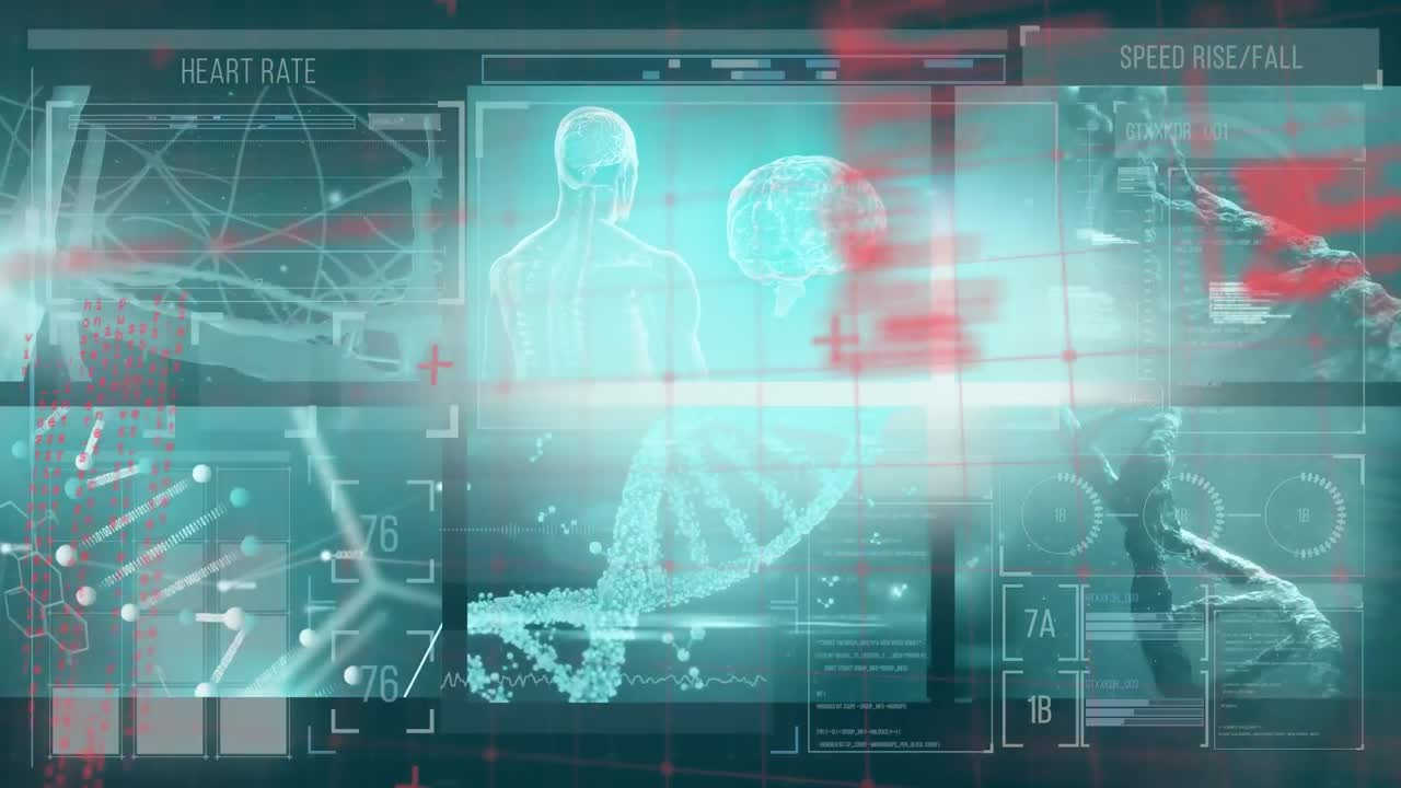 검은 바탕에 의료 데이터 처리의 애니메이션