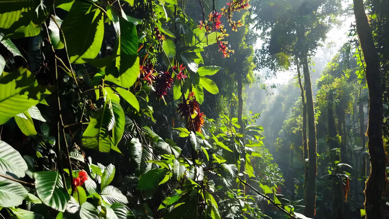 Sunlight Peeking Through the Tropical Rainforest Canopy