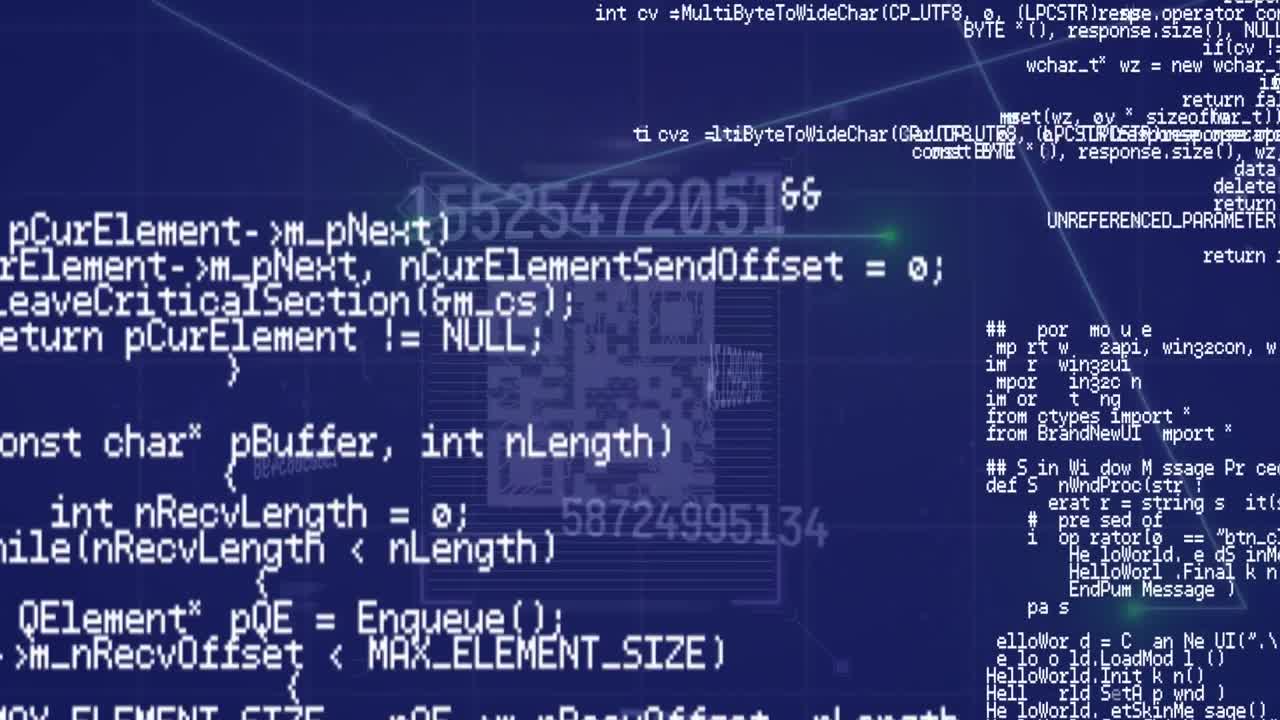 Animation of data processing over blue background
