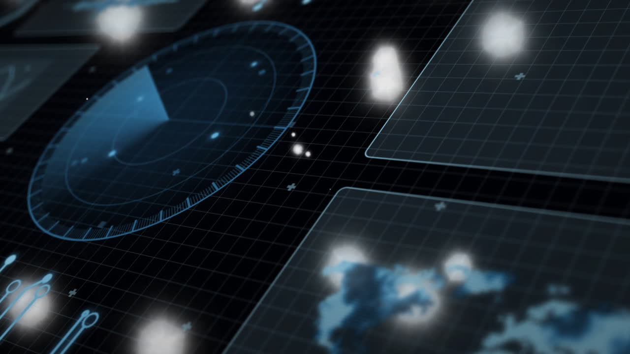 Animation of digital interface glowing with grid patterns over abstract background