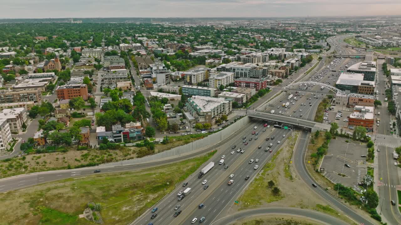 Aerial cityscape of urban Denver, Colorado, United States