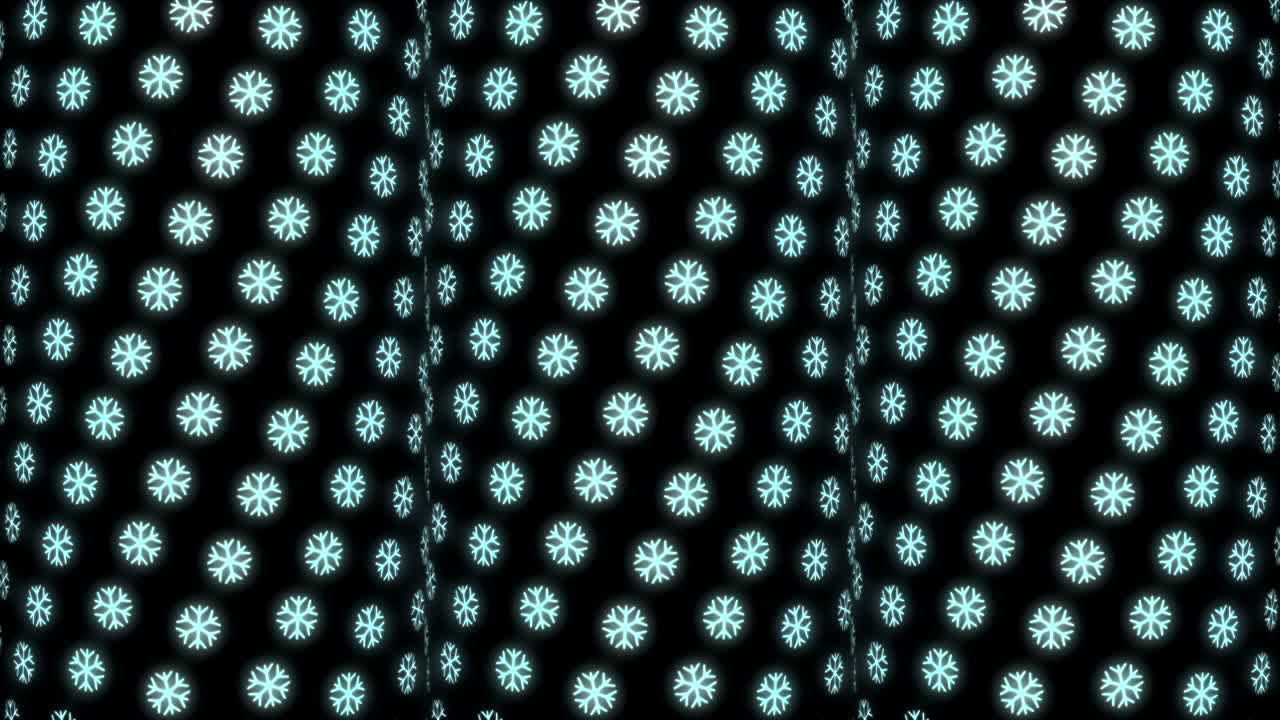 흰색과 검은색 반복 애니메이션에서 눈송이의 네온 크리스마스 패턴 배경