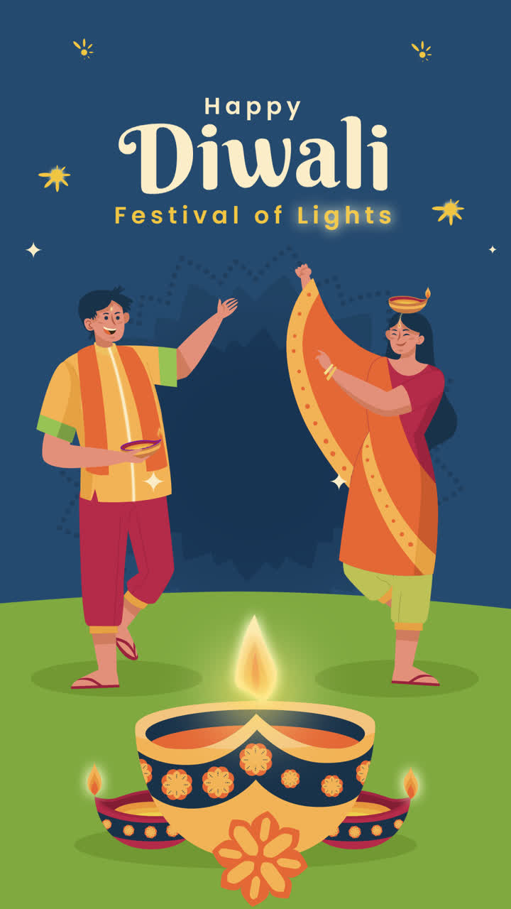 An animation of a Flat background for diwali hindu festival celebration