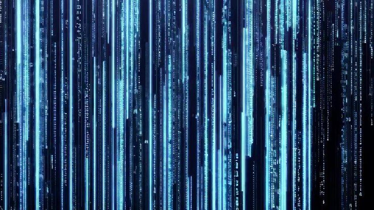 Abstrakter digitaler Datenstrom mit fallendem blauem Binärcode