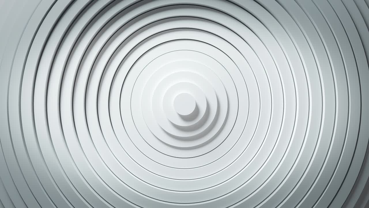Abstract pattern of circles with the effect of displacement. White clean rings animation. Abstract background for business presentation. Seamless loop 4k 3d render