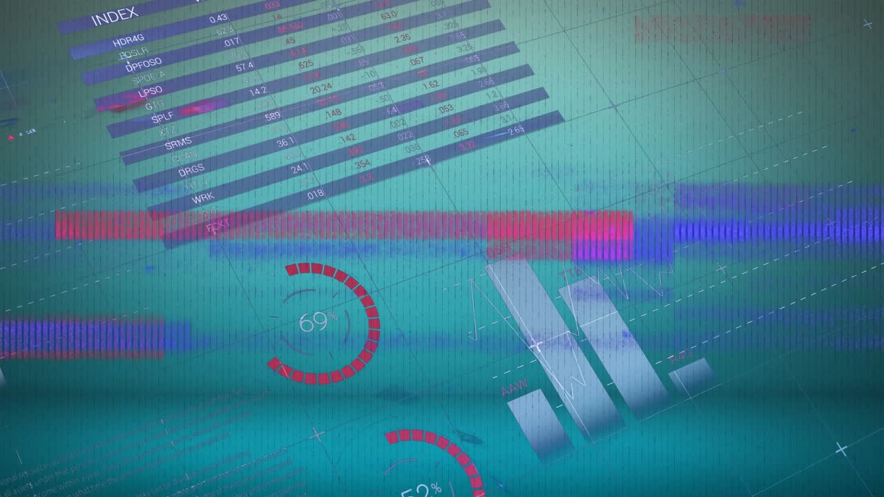 Animation of glitch technique with wow text in cloud and stars against infographic interface