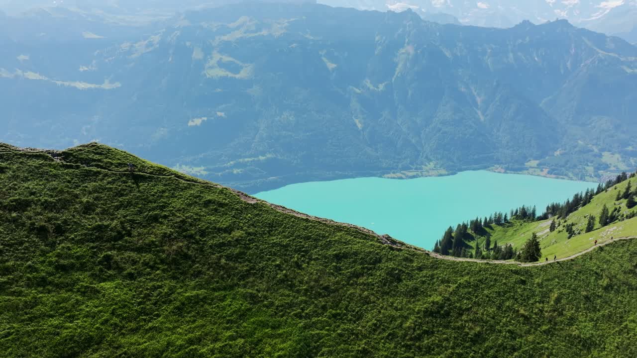 Hardergrat Trail, famous Swiss ridge hike with breathtaking turquoise lake views