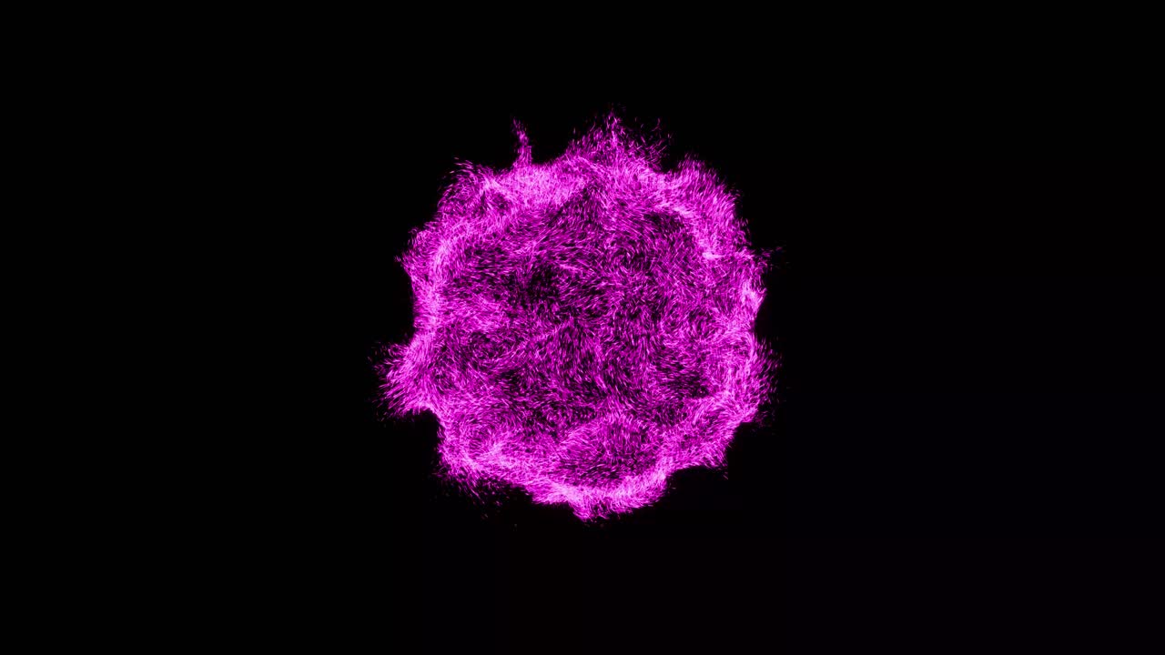 efectos visuales, vfx, partículas de sol púrpura en fondo negro animación en 3d