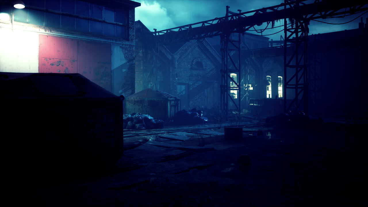 밤에 무서운 버려진 공장