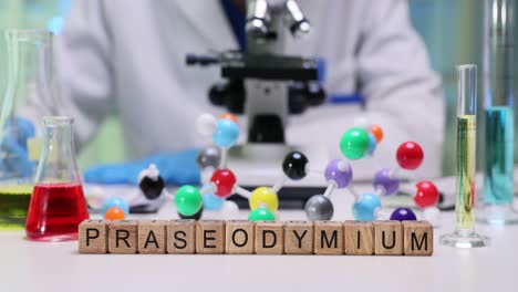 laboratory research with praseodymium and scientific equipment